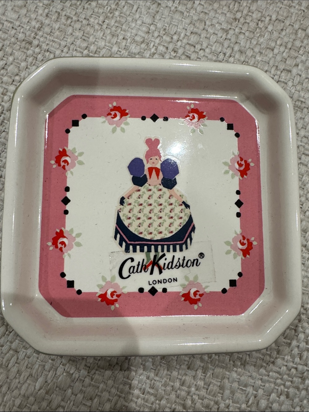 6/22 Cath Kidston Pink and White Decorative Trinket Dish with Lady Motif